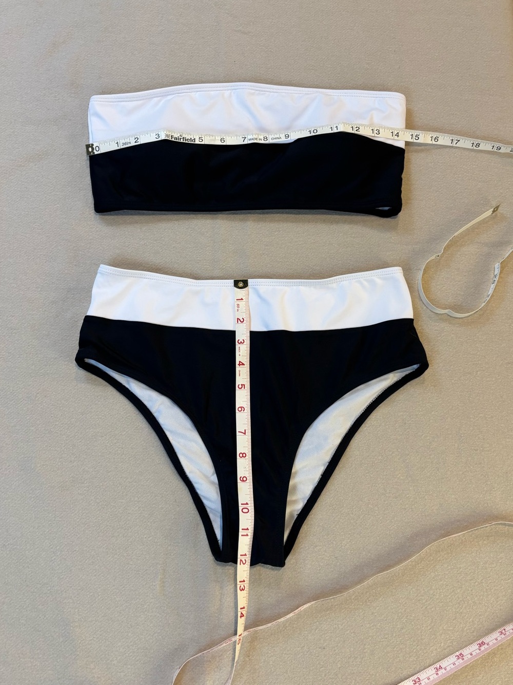 Shein Swim Black and White Bandeau Bikini Set - Two-Piece Swimwear Large